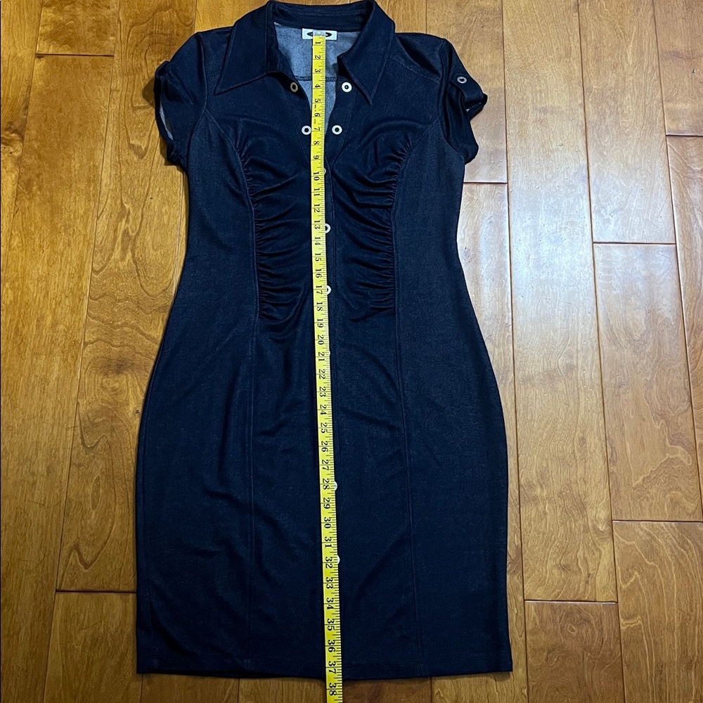 Vintage Intermission Y2K Navy Button-Up Sheath Midi Dress Size 8 Retro Grunge - Picture 8 of 11